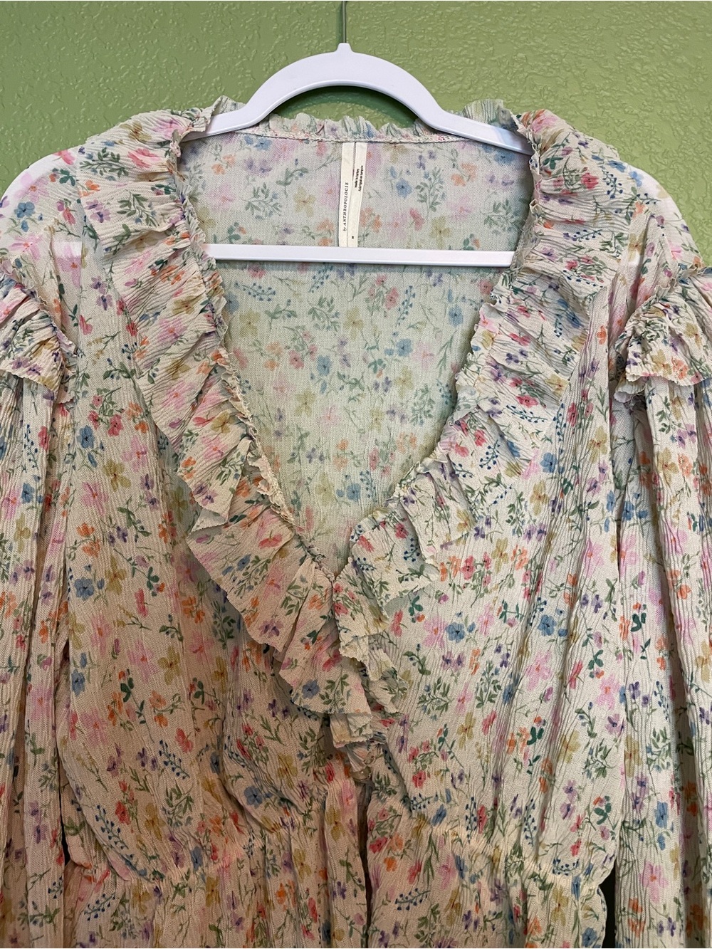 Anthropologie Long-Sleeve Mesh Ruffle Blouse Medium - Picture 7 of 9